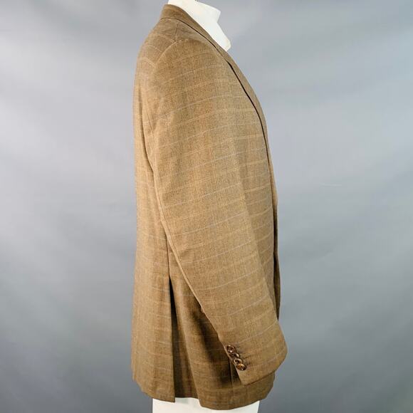 OXXFORD CLOTHES  44 Regular Brown Blue Plaid Wool Tweed Notch Lapel Sport Coat - Picture 3 of 9